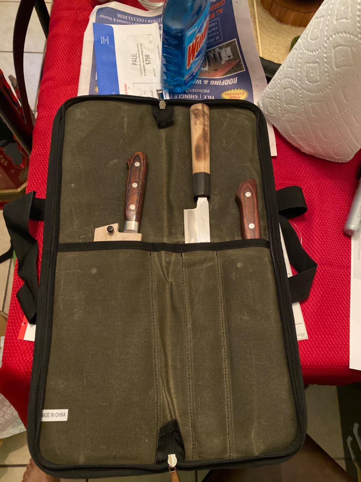 4 Slots Chefs Knife Roll Bag Cutlery Storage Case Men Army Green customer photo 1