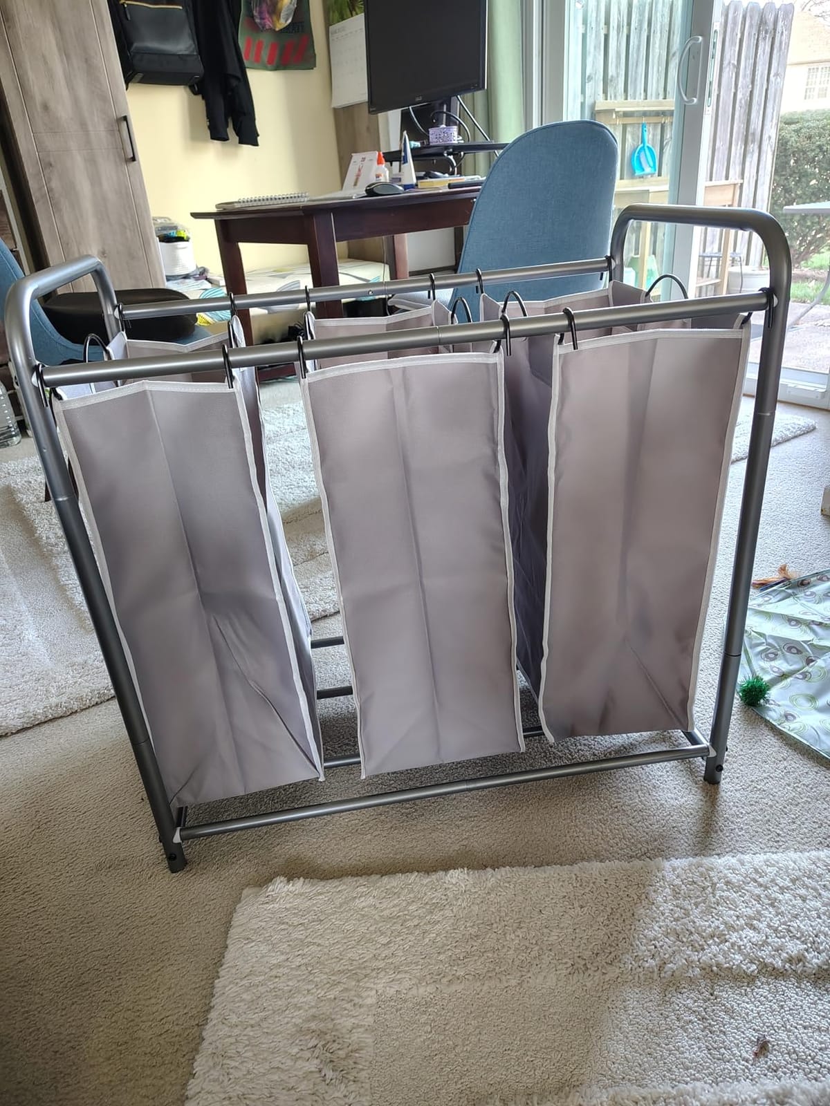STORAGE MANIAC 3 Section Laundry Sorter, Laundry Hamper with Wheels, Gray customer photo 1