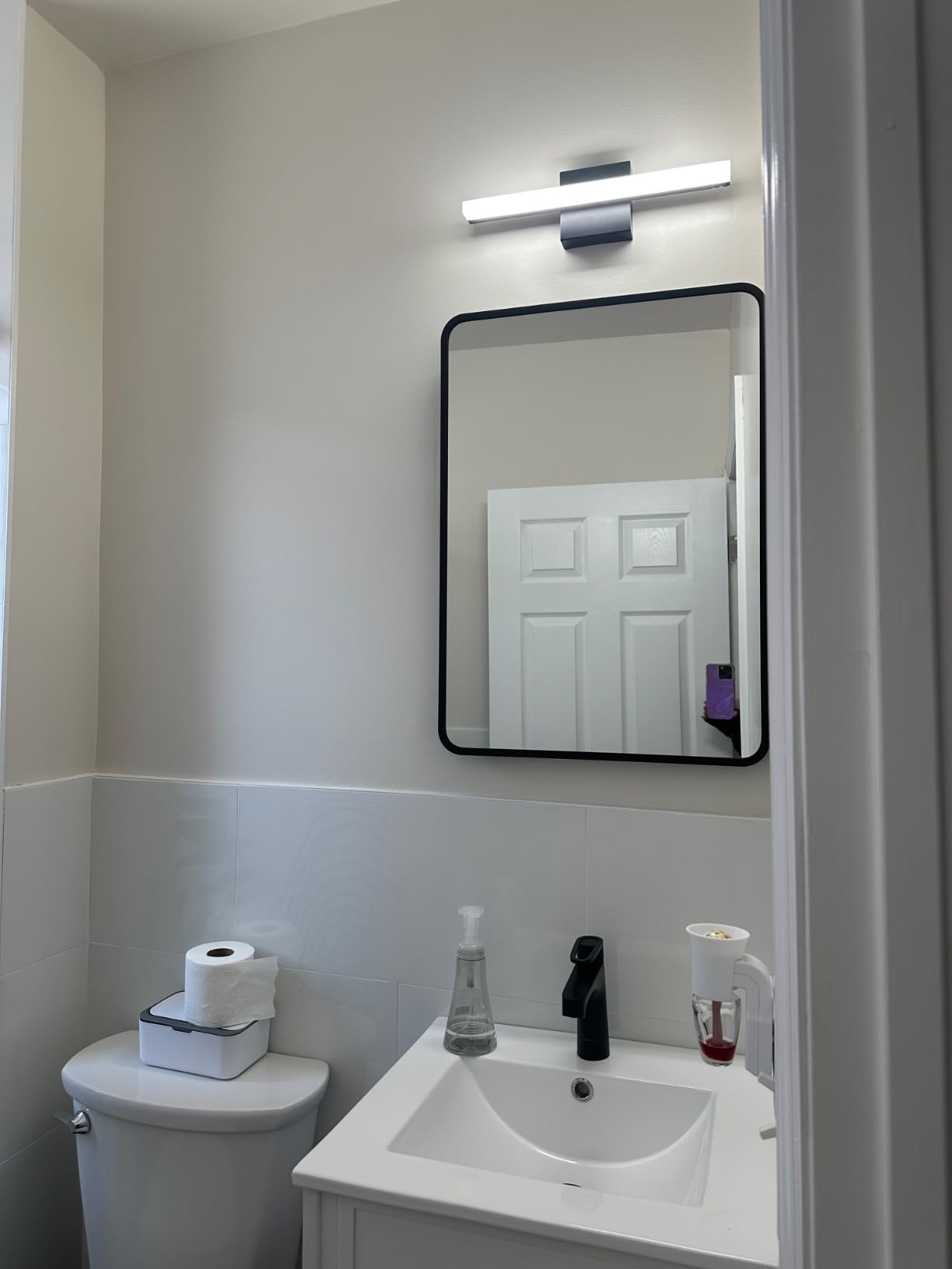 Combuh Black Bathroom Light Fixtures Over Mirror Lighting Gentle, 9W 16 Inch Modern LED Small Vanity Lamp Bar IP44 Slim Linear Bath Wall Sconces for Restroom Indoor Cool White 6000K customer photo 1