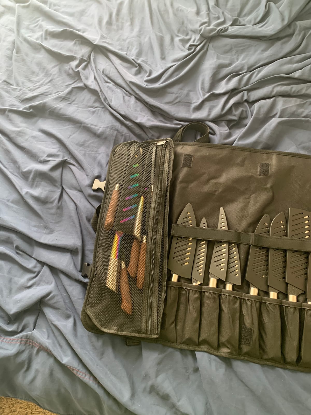 Asaya Waxed Nylon Chef Knife Roll Bag with 20 Slots and Zippered Pockets - Professional Chef Knife Bag & Storage Case, Tool Carrier with Shoulder Strap - Knives Not Included (Brown) customer photo 2