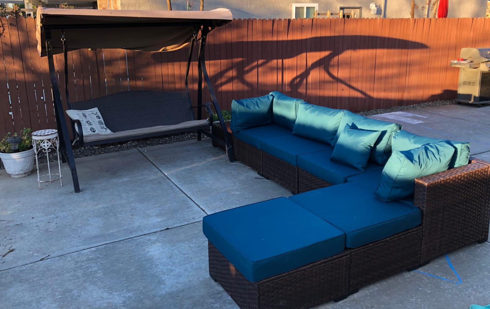 WAROOM Outdoor Patio Furniture Set 7 Pieces Wicker Sectional Sofa Brown Rattan Conversation Couch with Coffee Table, Anti-Slip Thick Nave Blue Cushion customer photo 1