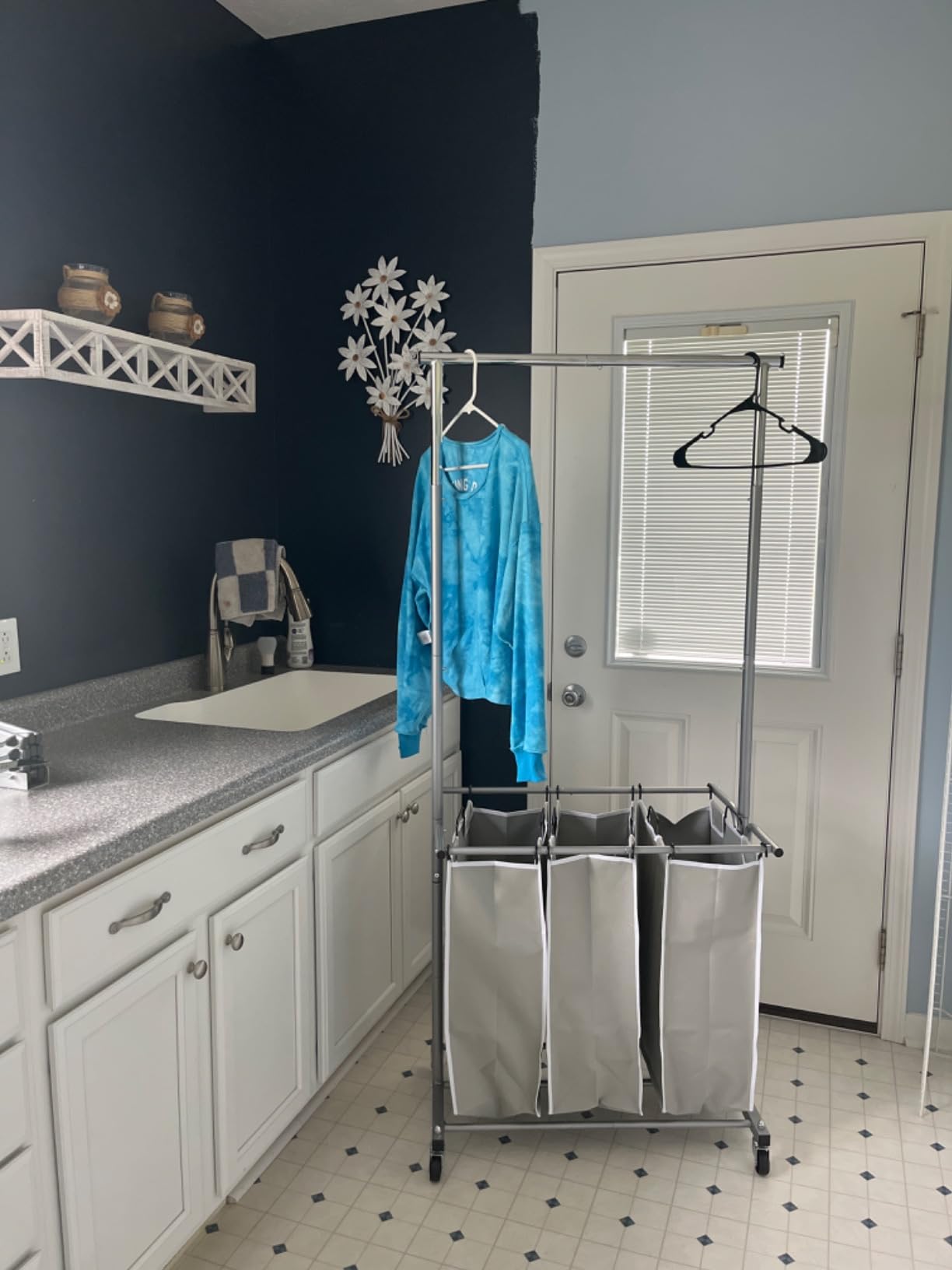 Simple Houseware Laundry Sorter Cart with Hanging Rod, Silver customer photo 2