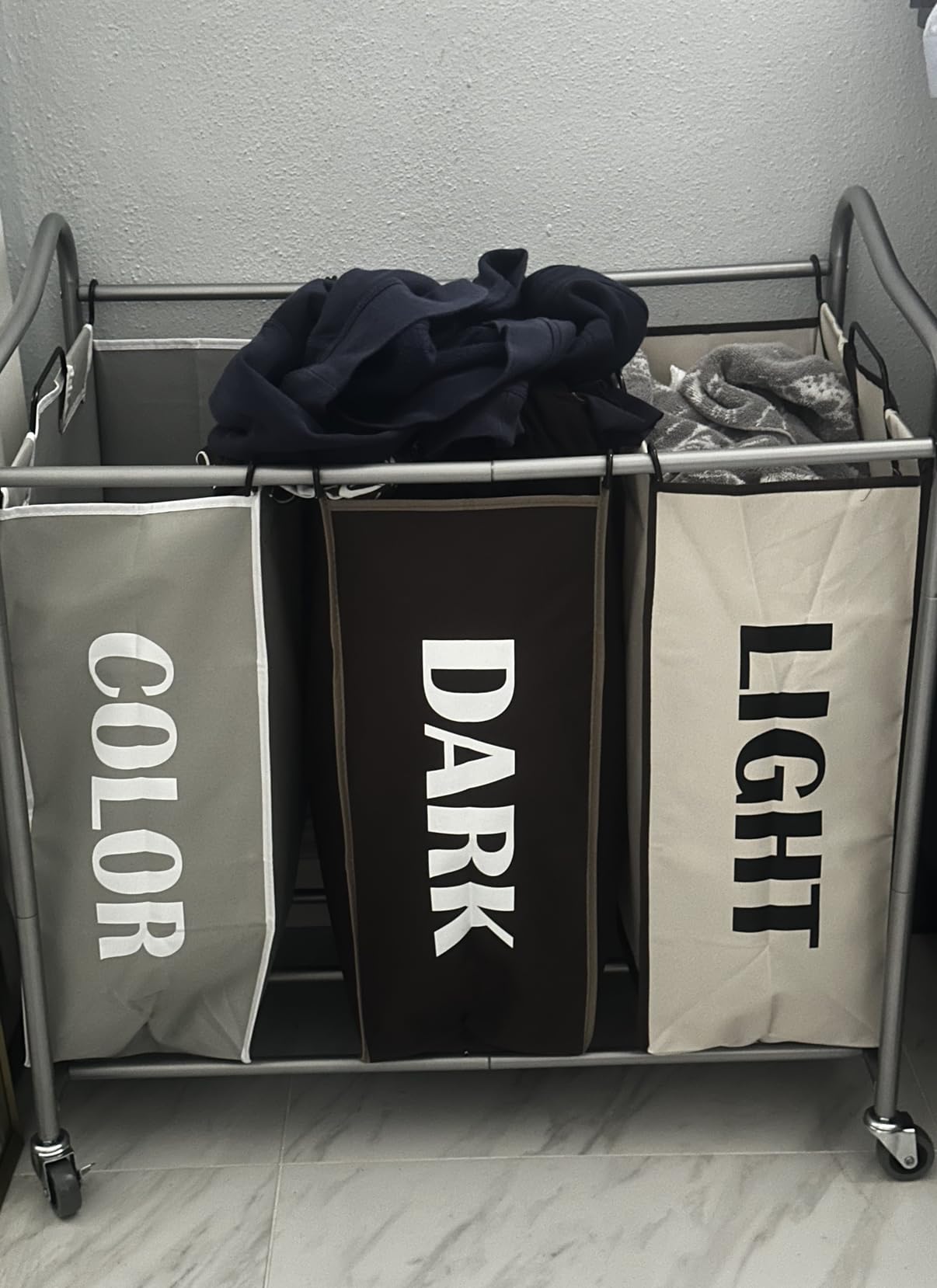 Simple Houseware Heavy Duty 3-Bag Laundry Sorter Rolling Cart, Dark Grey customer photo 2