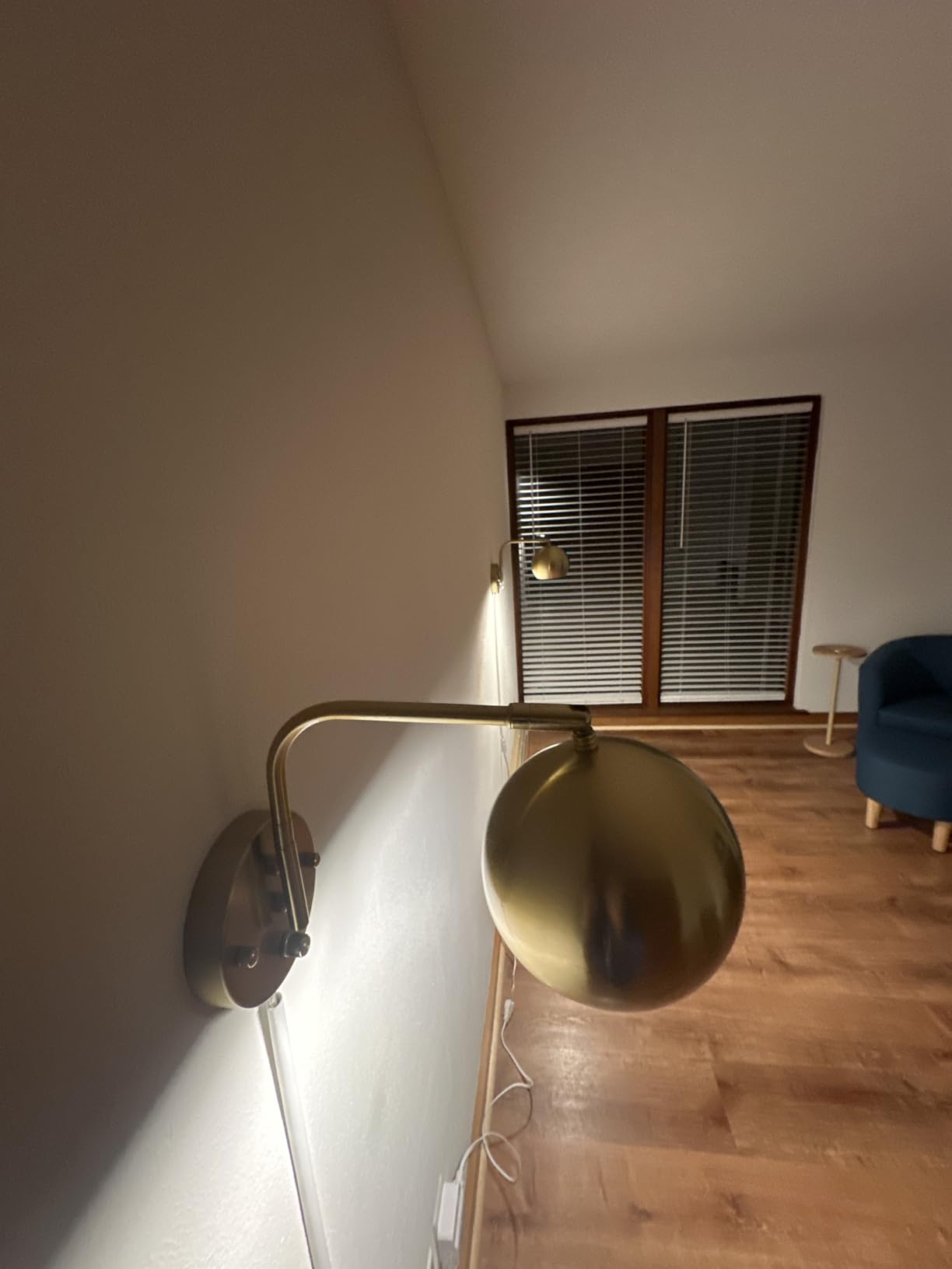VATONI Wall Sconces Plug in, Dimmable Wall Sconce Swing Arm Wall Lights with Plug in Cord and Dimmer On/Off Knob Switch, Brushed Brass Globe Wall Light for Bedroom Bedside Hallway(2 Bulbs Included) customer photo 1