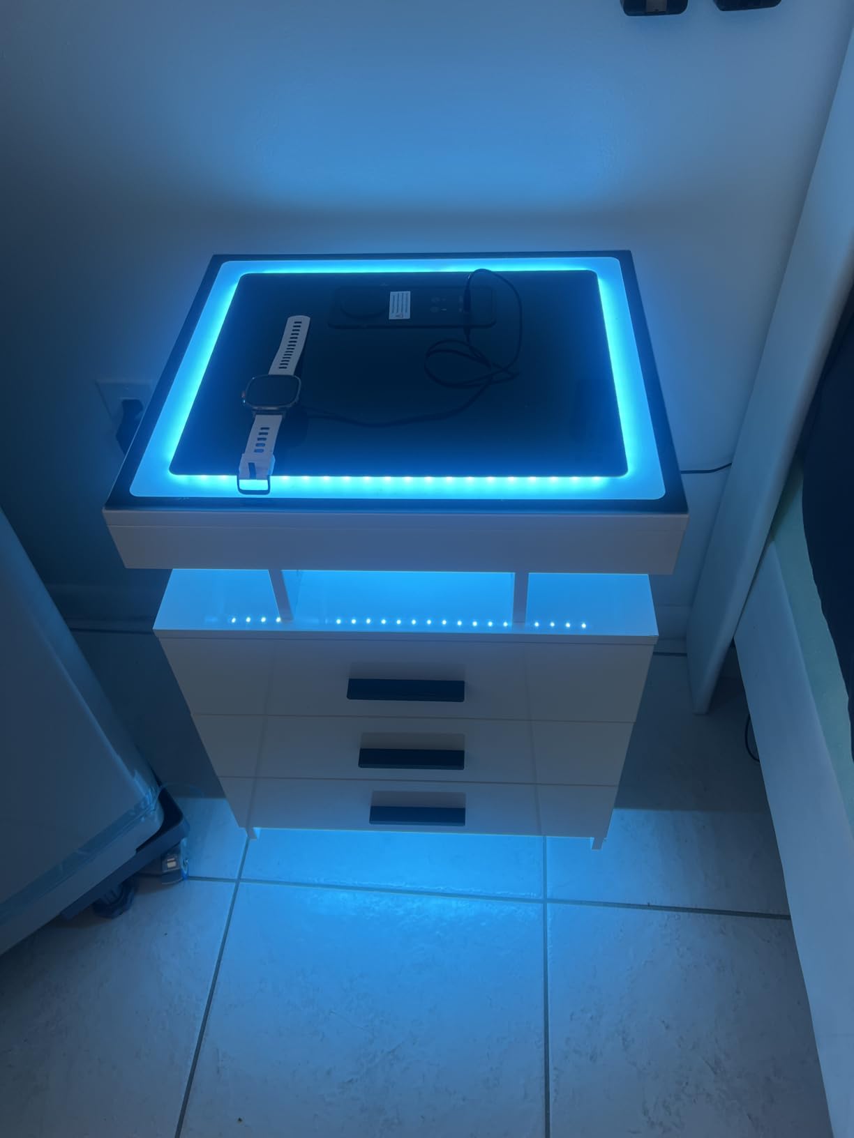 HNEBC LED Nightstand with Wireless Charging Station for Bedroom,Black customer photo 1