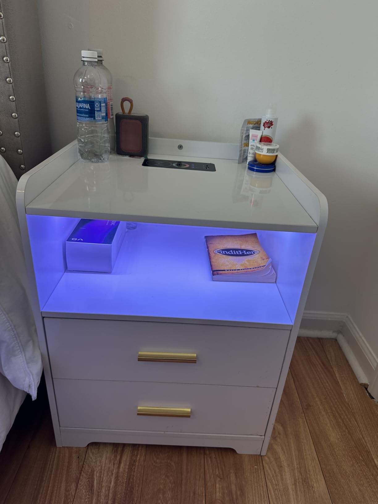 HNEBC LED Nightstand with Wireless Charging Station for Bedroom,Black customer photo 2