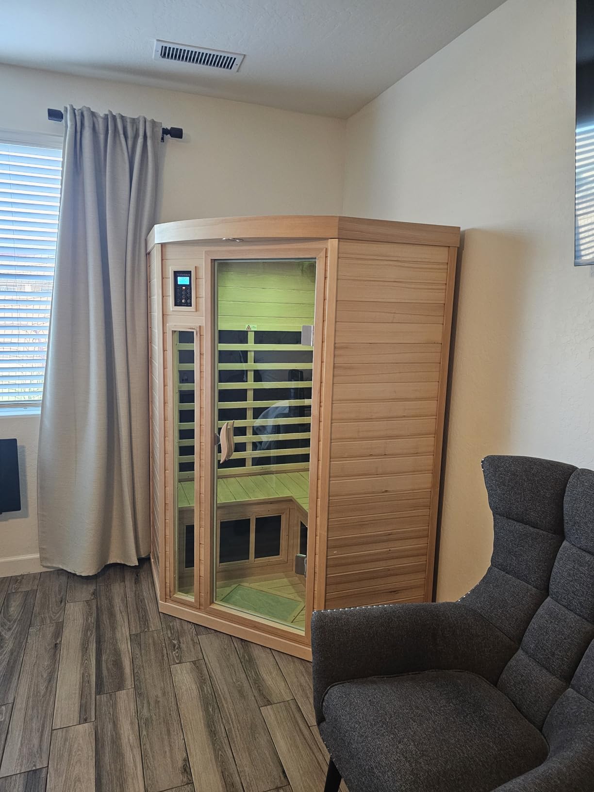 Infrared Sauna for Home, Mini 1 Person Infrared Sauna, Low EMF Indoor Sauna Spa, Canadian Hemlock, Control Panel, Rapid Heating, Right Side, 1050W customer photo 1