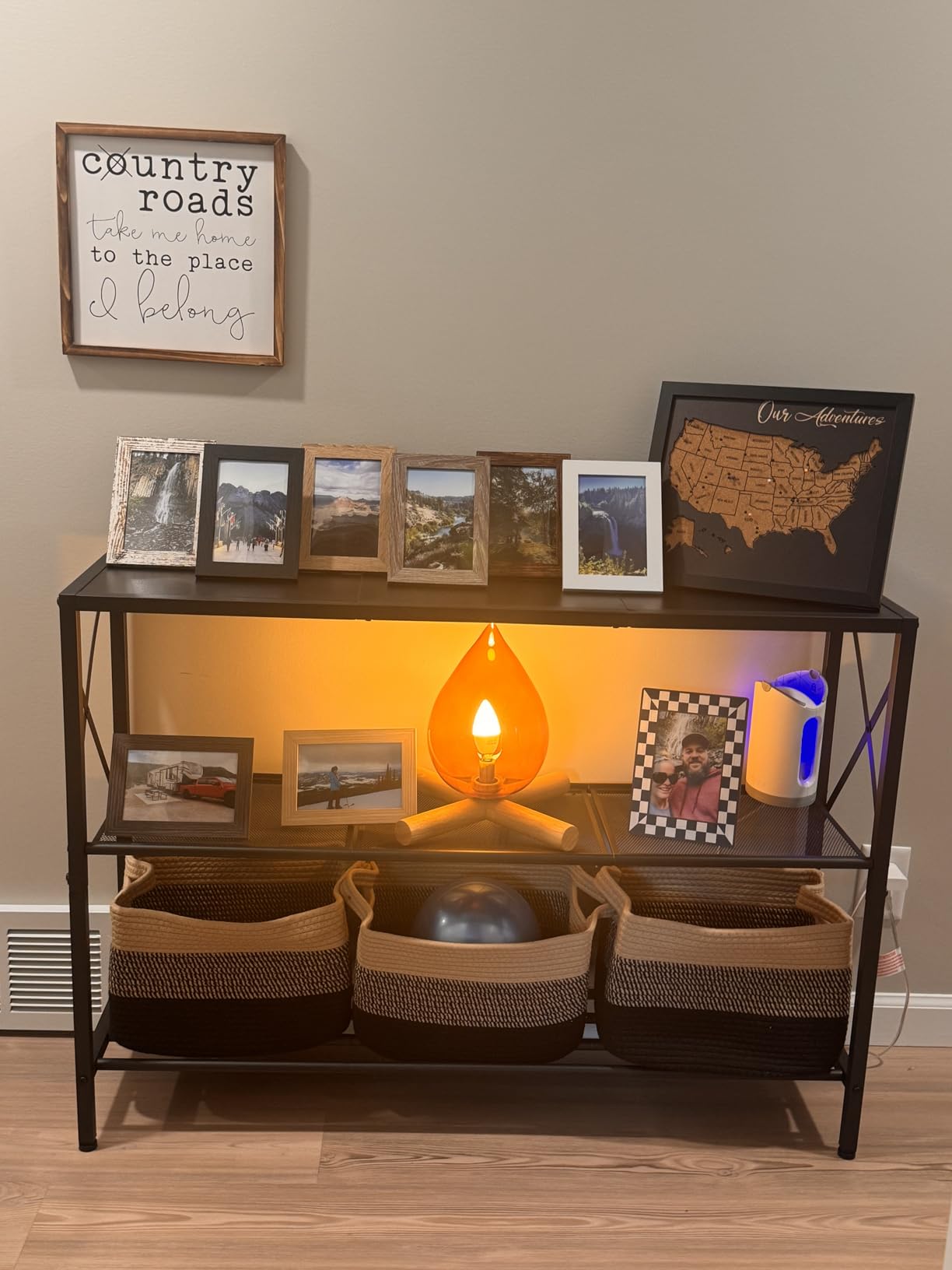 Hoctieon Industrial Console Table, 3 Tier Entryway Table, Hallway Table, Narrow Sofa Table with Shelves, Entrance Table for Entryway, Living Room, Foyer, Office, Black customer photo 1