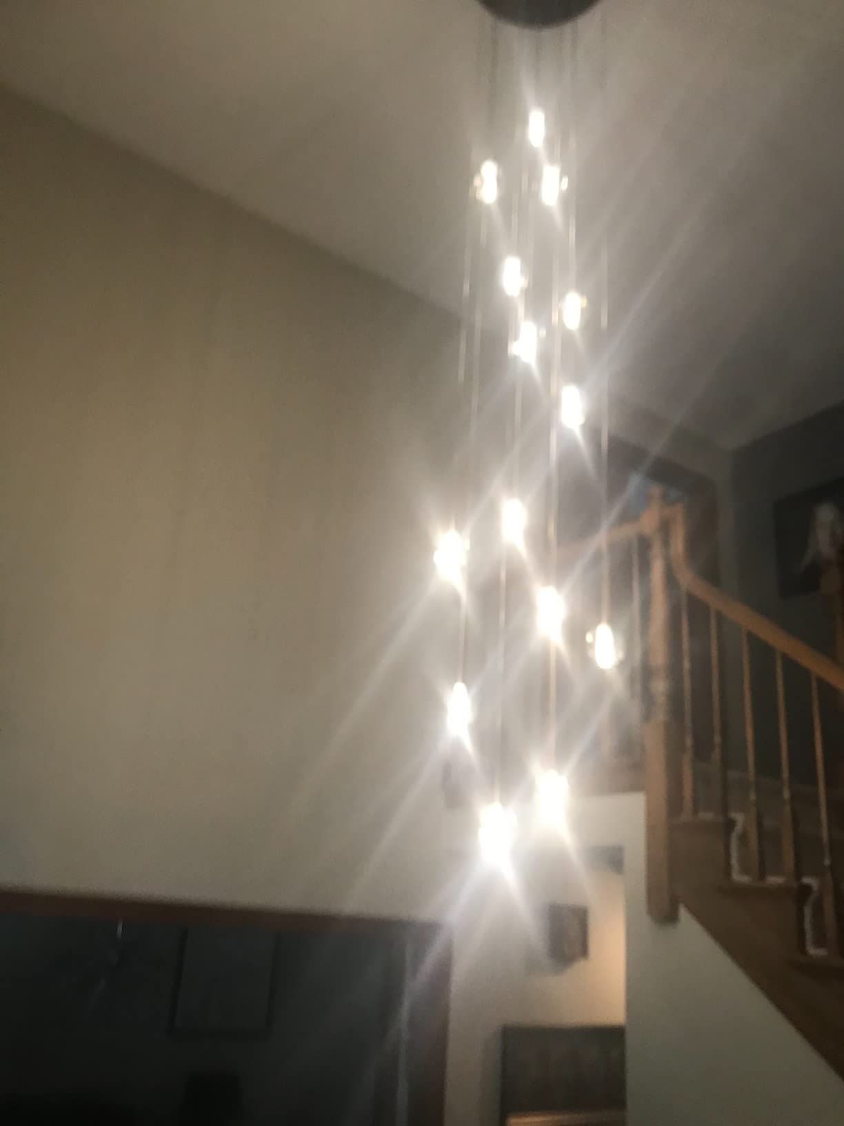 14 Lights Staircase Chandelier for High Ceiling, Dimmable Modern Crystal Raindrop Large Long Hanging Pendant Light for Stairwell Living Room Stair Foyer, Bulbs Included (Gold Canopy) customer photo 2