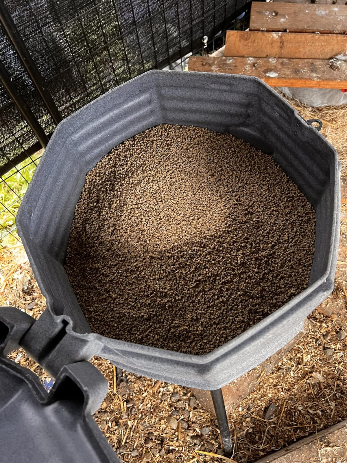 CoopWorx Poultry Feeder 80 lb Capacity - Adjustable Height Chicken Feeder - UV Stable Rotomolded - 8 Soft-Touch Ports - Roost-Resistant Lockable Lid - Made in USA customer photo 2