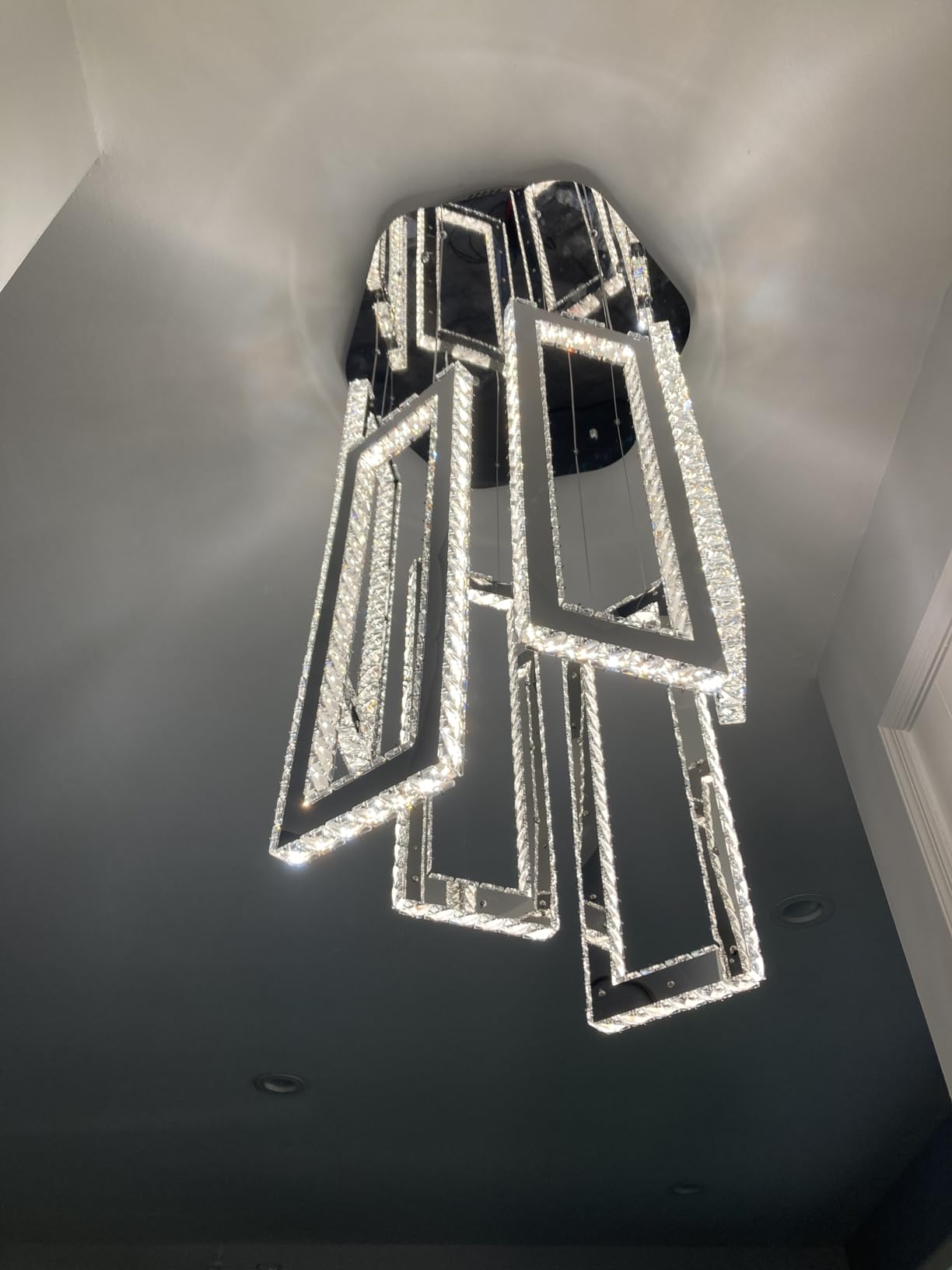 ykolupty Modern Led Gold Chandelier Adjustable 6 Rings Crystal Chandelier for Living Room Foyer Stairwell Lighting High Ceiling Lamp Dimmable 2700K-6000K customer photo 1