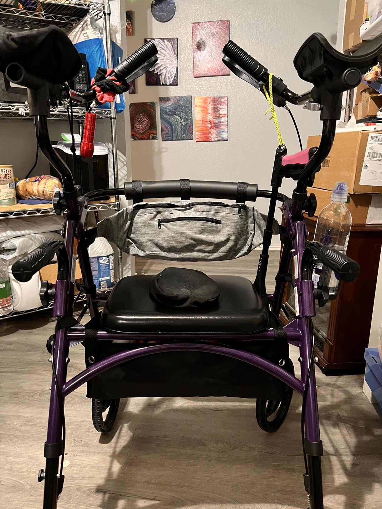 ELENKER Upright Rollator Walker, Stand Up Walkers for Seniors with Armrest, Front Pouch, 10”Wheels, Sponge Padded Seat and Backrest, Fully Adjustment Frame, Blue customer photo 1