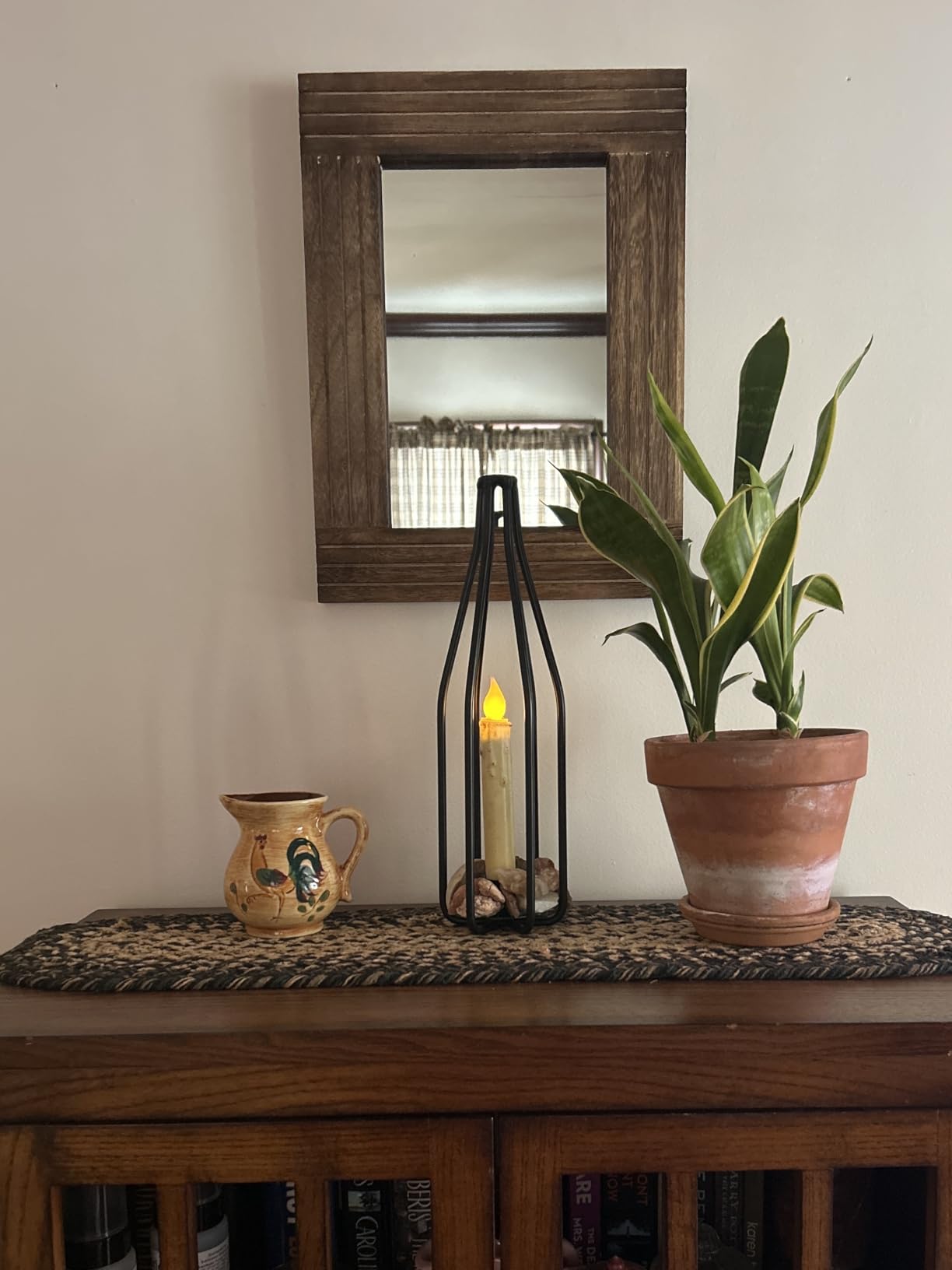 Rustic Wall Mirror Farmhouse, with Frame Wood Wall Mirror Rectangle Antique Decor Hanging Mirror for Bathroom Living Room Bedroom Entryway Small 16