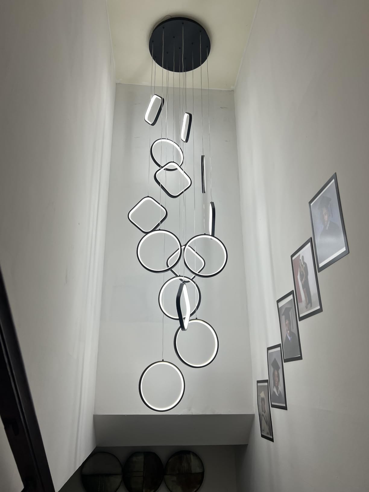 Gold Long Chandeliers Lighting for High Ceiling Modern 14-Light LED Chandeliers for Foyers Entryways Staircases Living Rooms Dimmable with Remote Control Large Long Chandelier 3000-6500k customer photo 2
