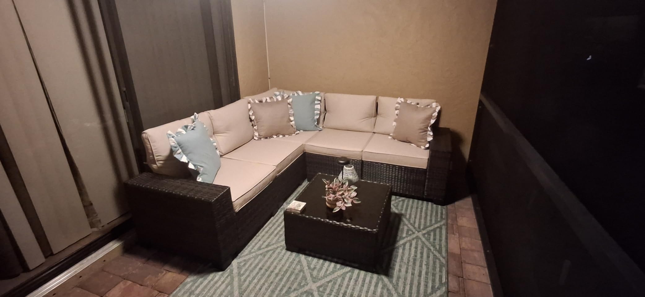 JOYURE 8 Pieces Patio Furniture Set All-Weather Outdoor Wicker Sectional Conversation Sofa Rattan Patio Seating Sofa with Cushion and Glass Table for Porch Poolside,Beige customer photo 2