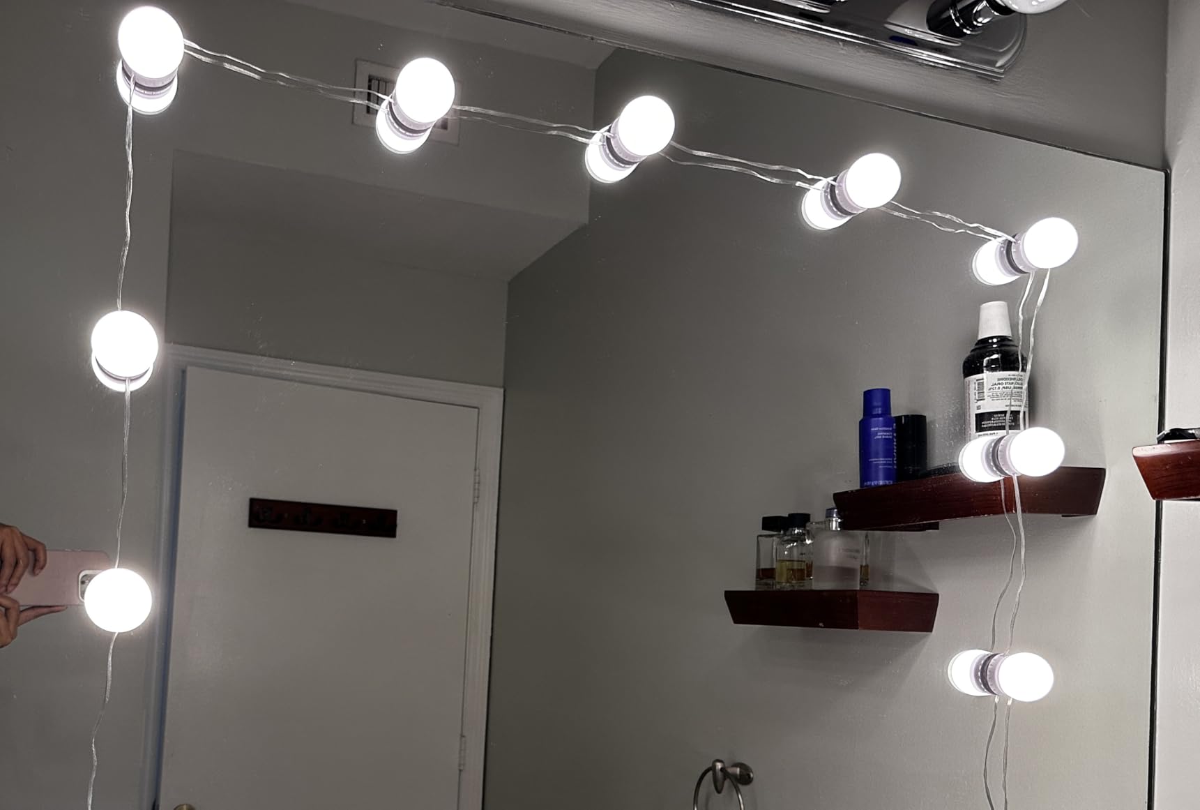 LED Vanity Mirror Lights with 12 Stick On Dimmable Bulbs, 3000K 4500K 6500K & 10 Brightness Levels Adjustable, Plug in USB Cable, Hollywood Style Mirror Lights for Makeup Desk Bathroom Dressing Room customer photo 1