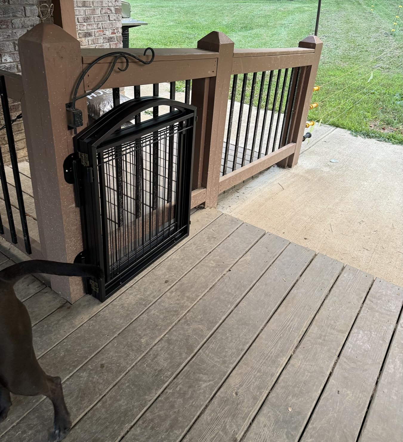 Full Metal Free Standing Dog Gate with Door for Indoor Outdoor,192'' Extra Wide 32'' Tall Dog Gates for Doorways,Large Openings,Decks,Freestanding Portable Pet Fence(8 Panels,Black) customer photo 2
