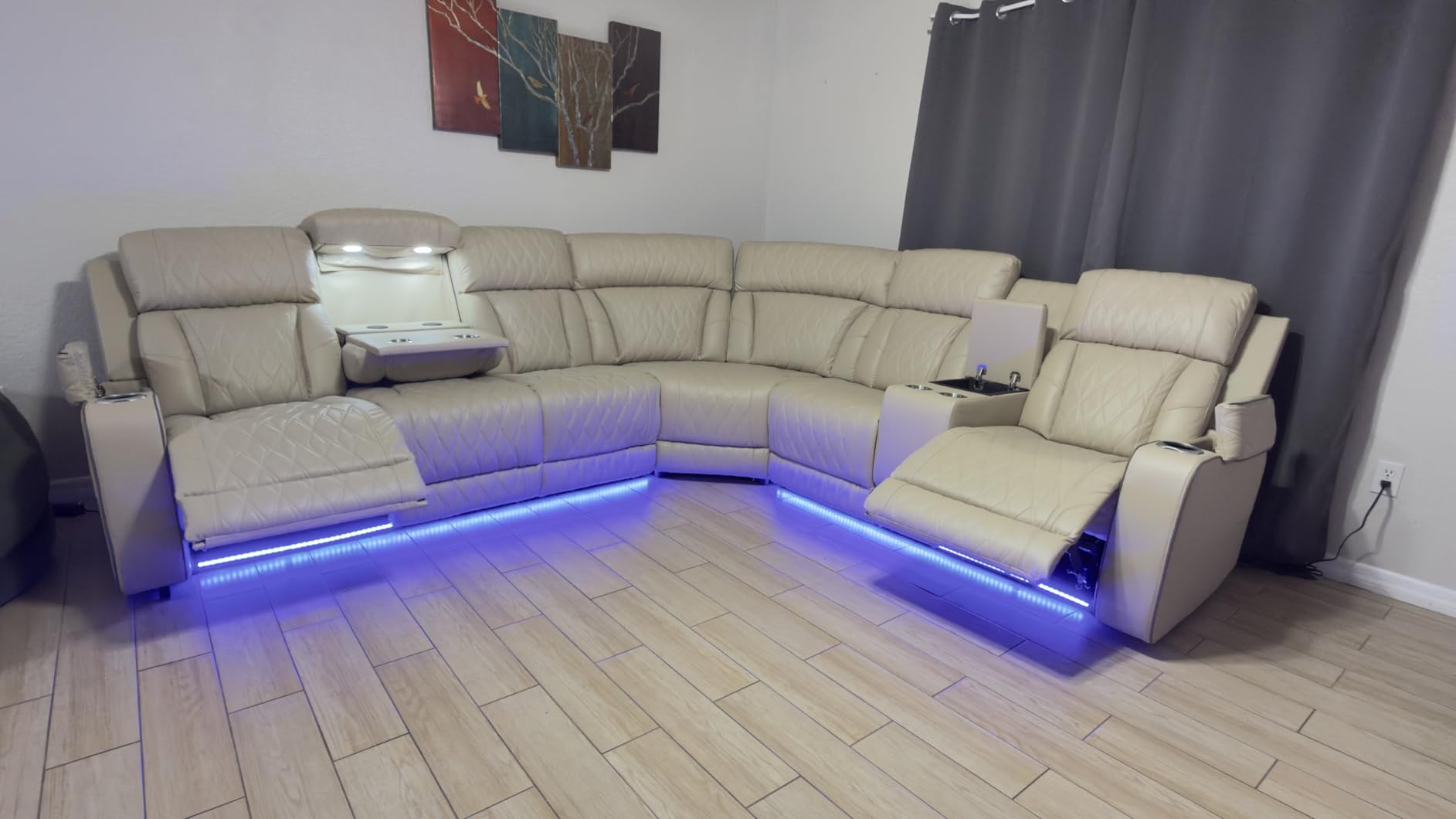 Black Leather Power Reclining Sectional Sofa,Sectional Couch with Recliner,L Shaped Recliner Sofa with LED Light/Read Lamp/Storage Console/USB Port for Living Room/Home Theater/Apartment customer photo 1