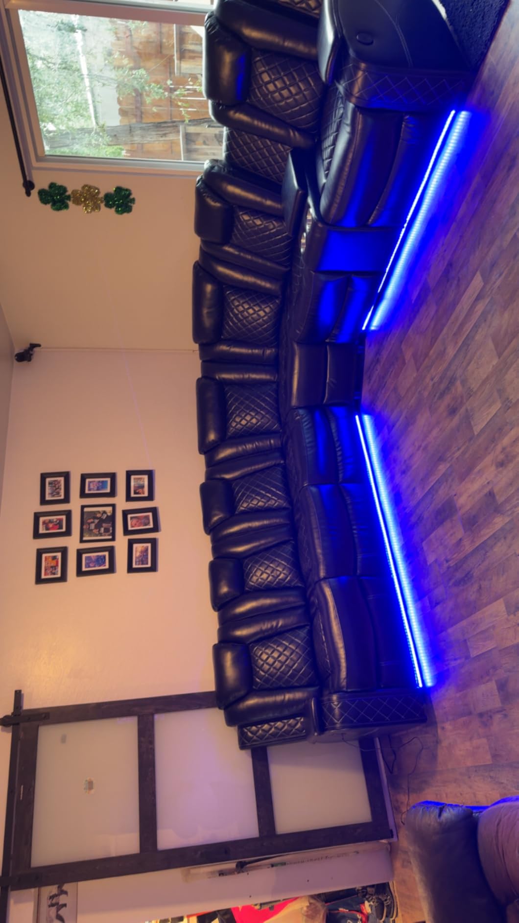 Black Leather Power Reclining Sectional Sofa,Sectional Couch with Recliner,L Shaped Recliner Sofa with LED Light/Read Lamp/Storage Console/USB Port for Living Room/Home Theater/Apartment customer photo 2