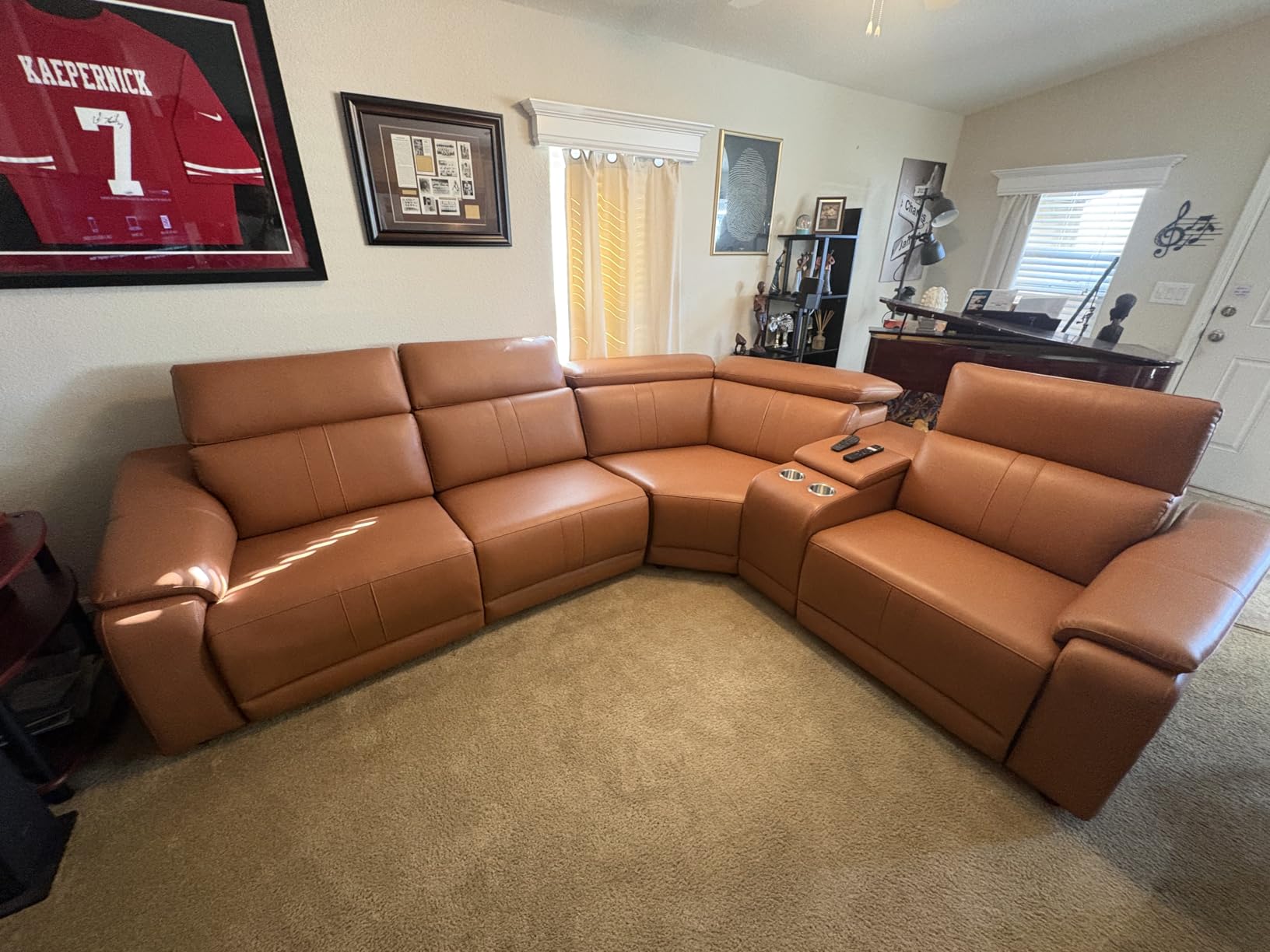 Power Reclining Sectional Sofa, with Cup Holders/Storage, 5 Seater L-Shaped Recliner Couch with USB Charging/Storage, Home Theater Seating, Leather Furniture for Living Room, House, Apartment customer photo 2