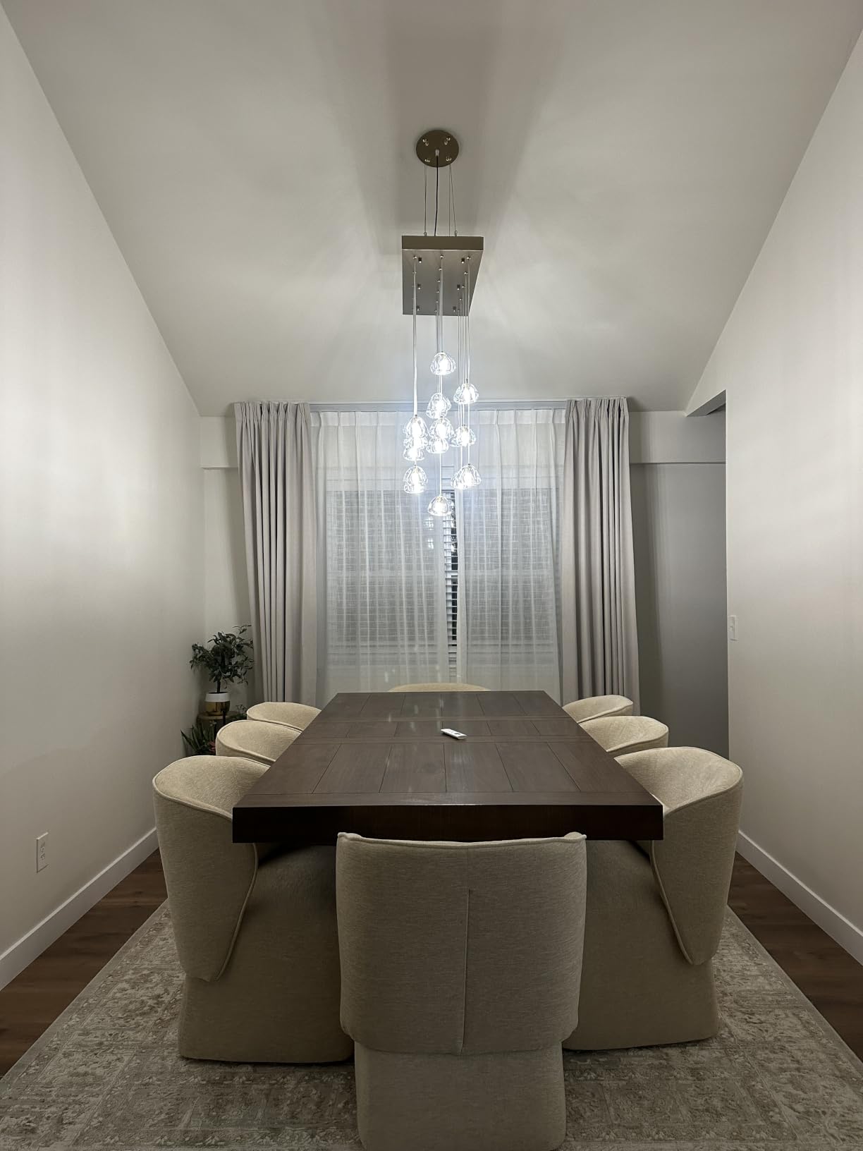 HAIXIANG LED Glam Chandelier 118 inches Long Light Luxury Crystal Ceiling Chandeliers Remote Dimmable High Ceiling Pendants Lighting Fixtures Black 15 Lights customer photo 1
