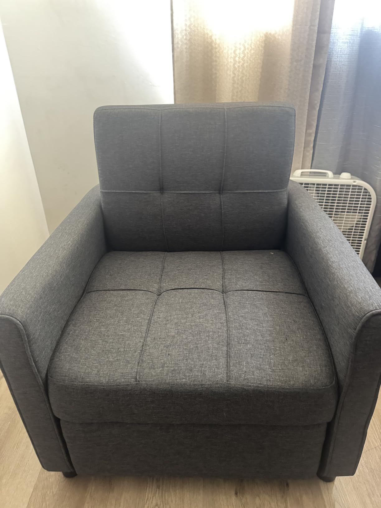 Ahomly Convertible Sofa Chair Bed, 3-in-1 Linen Pull Out Chair, Dark Gray customer photo 2