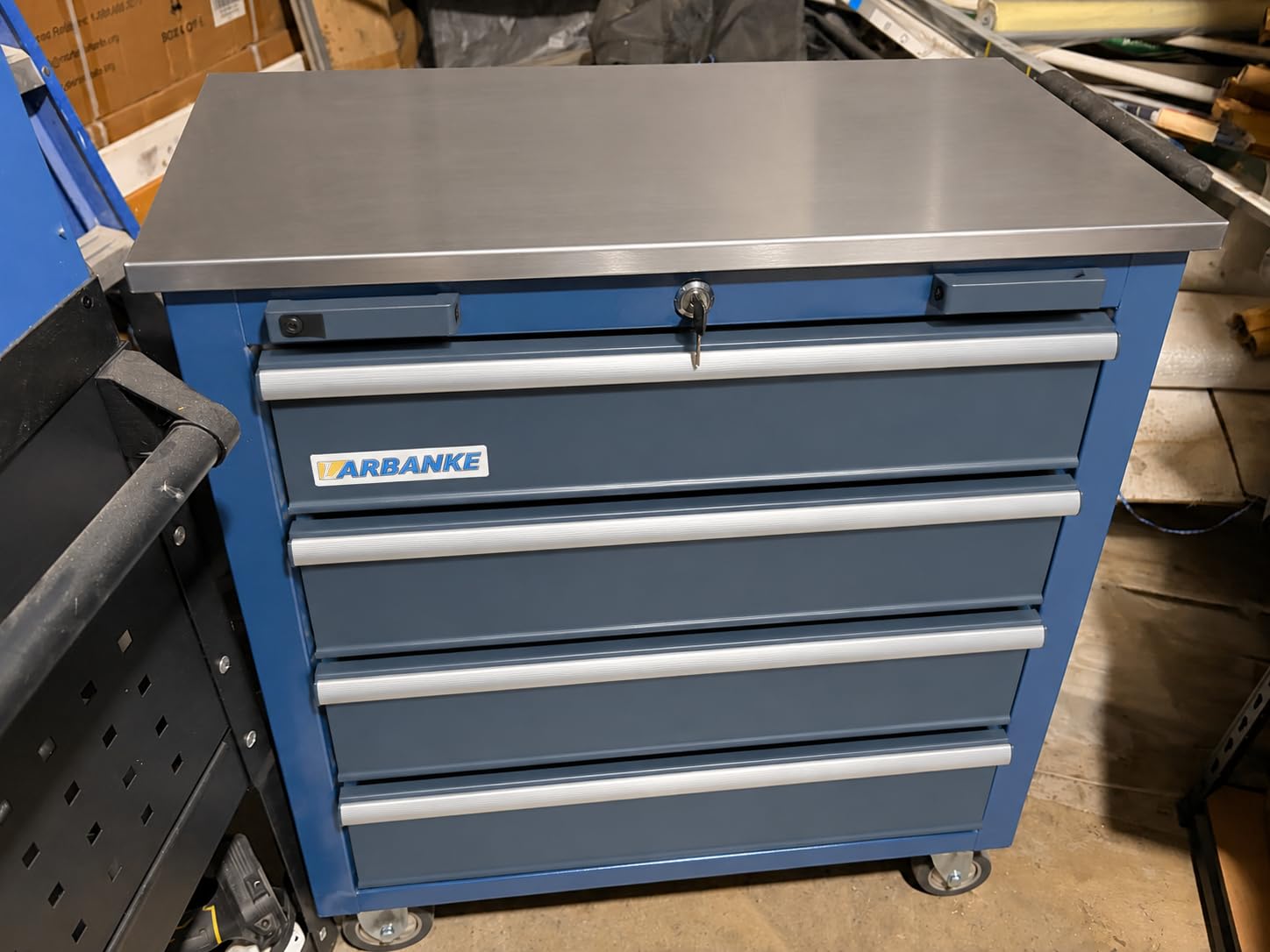 LARBANKE 5-Drawer Rolling Tool Chest with Stainless CounterTop,Tool Chest with Keyed Locking System, with Wheels and Foot Pads,Rolling Tool Cabinet with Drawer Liners,Unique Link Buckle for Connecting customer photo 1