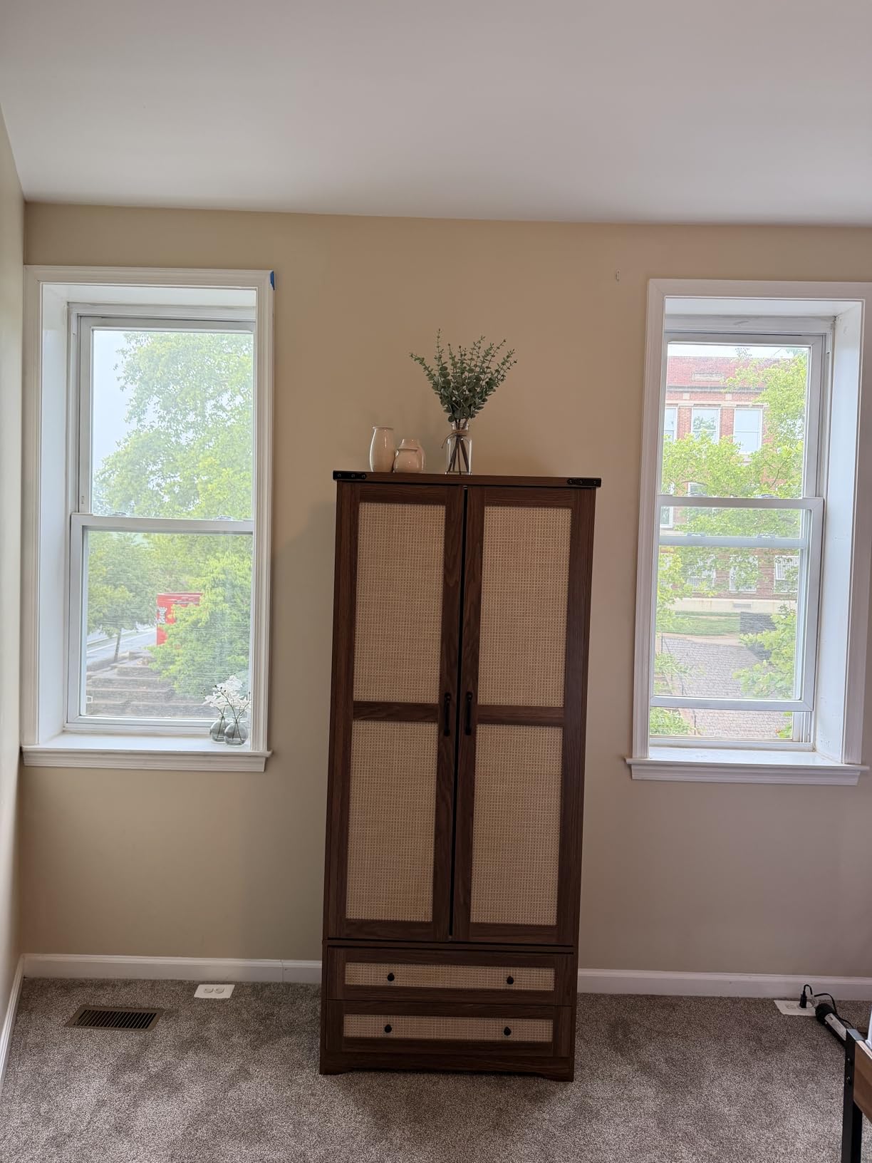Brafab 2 Doors Wooden Armoire Wardrobe Closet with 2 Drawers, Natural customer photo 2