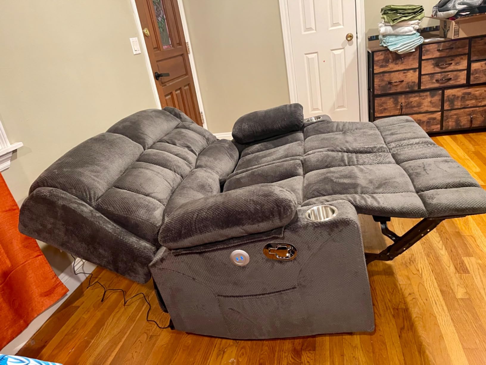 Reclining Sectional Sofa Set for Home Theater Seating, 5 Seater L Shaped Sectional Reliner Couch with 2 Flip Back Console & Storage Drawer, USB Ports, Cup Holder, Insert Pockets, Gray customer photo 1