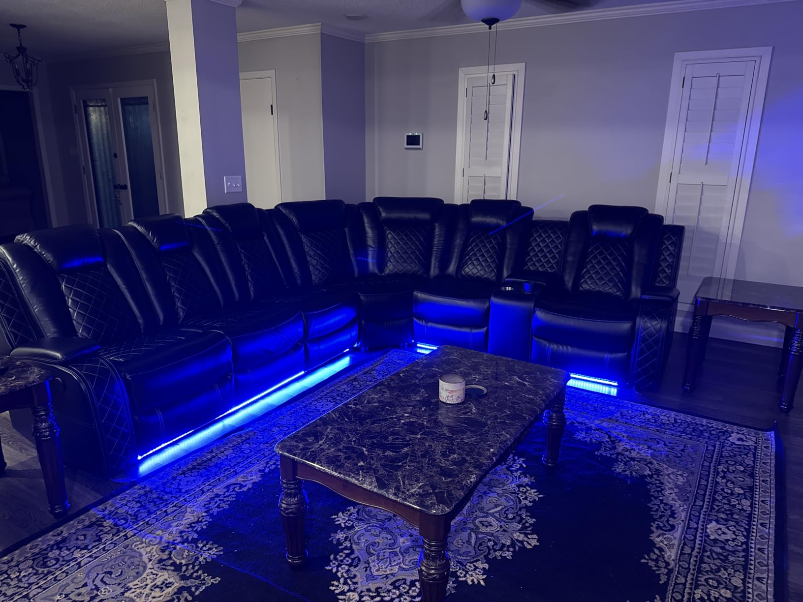 Power Recliner Sectional Sofa with LED &USB Port, Faux Leather Recliner Couch for Living Room, L Shaped Reclining Sectional Sofa, Home Theater Seating with Reading Lamp/Cup Holder/Storage (Wine Red) customer photo 1