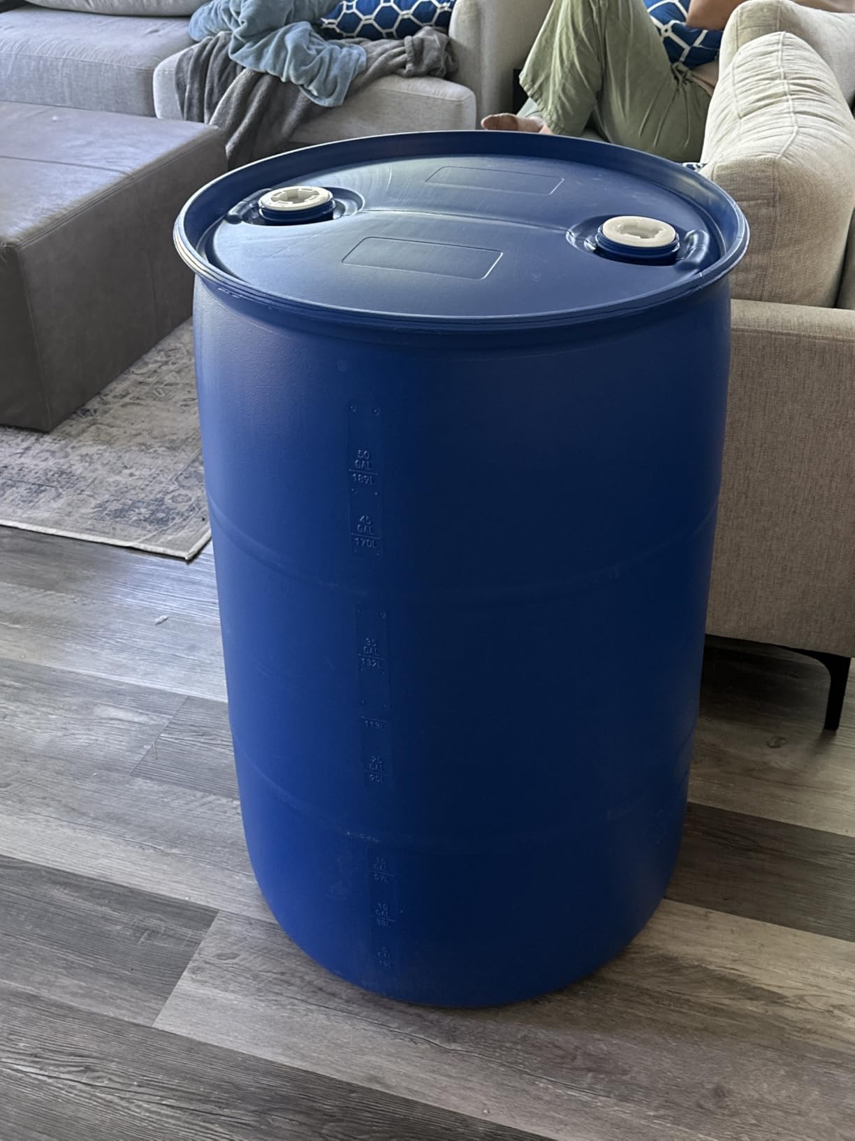 Bushman 55 Gallon Plastic Drum, Stackable Industrial Storage Barrel, Blue customer photo 1