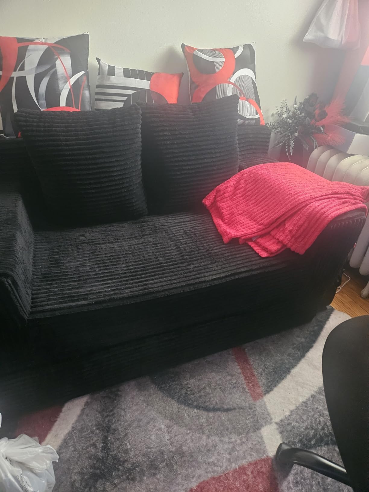 Erament Convertible Sofa Bed, Loveseat Folding Floor Futon Sleeper Sofa Couch Bed- Boneless Foldable Couch, Corduroy Pull Out Sofa Bed with 2 Pillows for Living Room & Bedroom customer photo 1