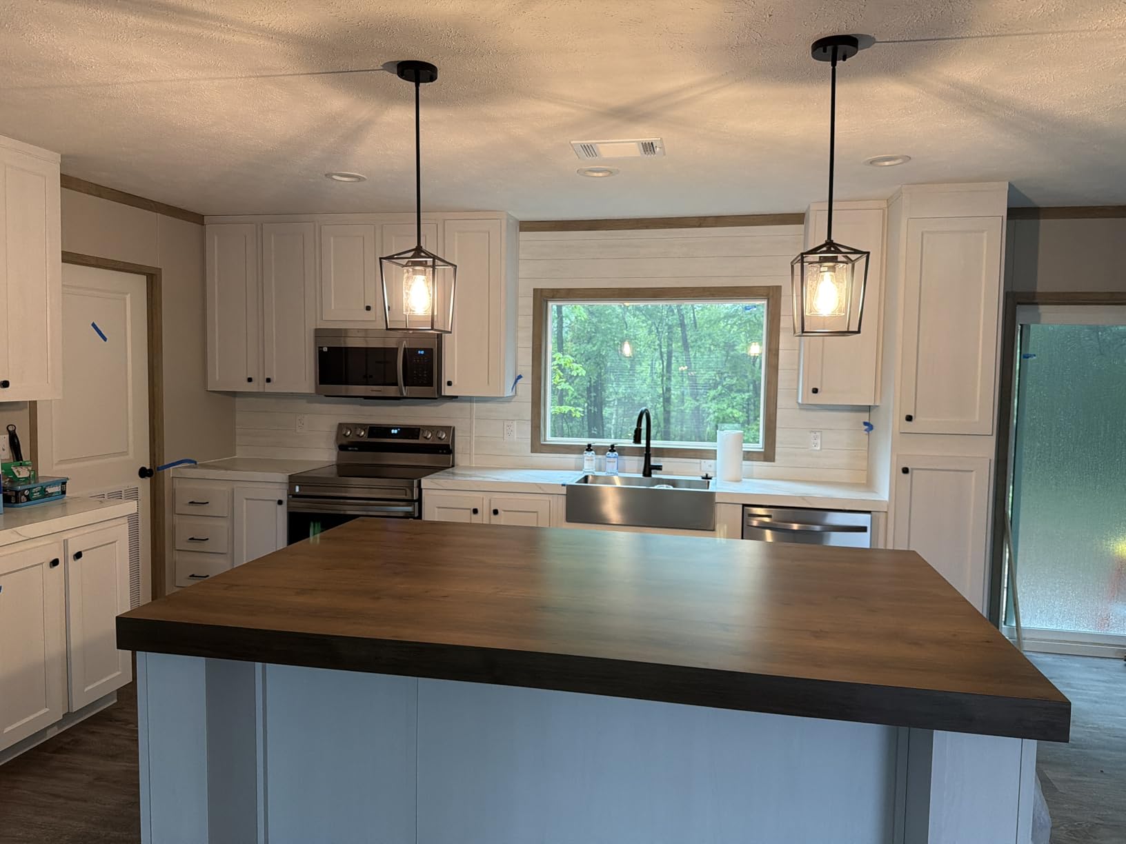 3 Pack Gold Pendant Lights, Modern Farmhouse Kitchen Pendant Lighting Over Island, Metal Cage Hanging Lights with Clear Glass Shade for Kitchen Island, Dining Room, Entryway, Hallway customer photo 2