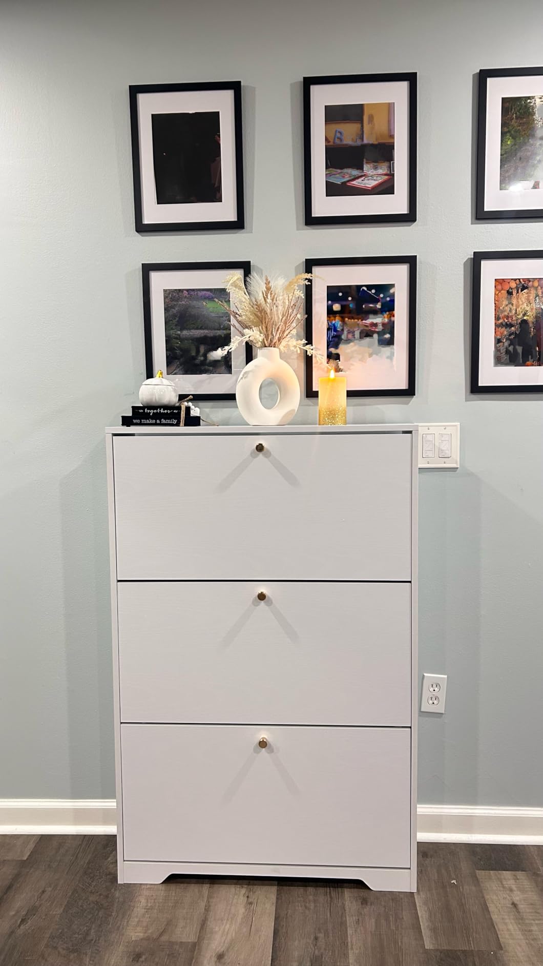 Nicetree Shoe Cabinet with 3 Flip Drawers, Narrow Shoe Organizer Cabinet, Freestanding Shoe Rack Cabinet, Modern Shoe Storage Cabinet for Entryway, Hallway, Foyer, White customer photo 2