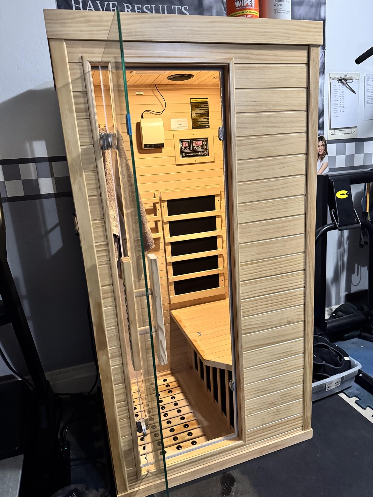 1 Person Far Infrared Home Sauna, Mini Canadian Hemlock Wood Sauna, 110V 900W, 5 Low EMF Carbon Heaters, 140°F Max, Bluetooth Speaker, 30-Min Setup, Compact Indoor Sauna, 32.3