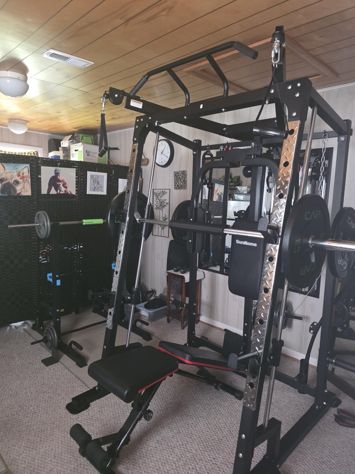 SunHome Smith Machine, 2000LBS Power Cage Squat Rack with Smith Bar, LAT Pull-Down Systems, Cable Crossover Machine for Home Gym customer photo 1